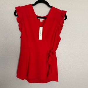 Monteau Women's Blouse Size XL Red Wrap Top NWT